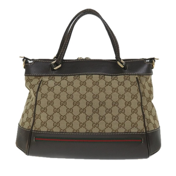 GUCCI GG Canvas Web Sherry Line Hand Bag Beige Red Green 269894 Auth 58043 - Picture 2 of 16